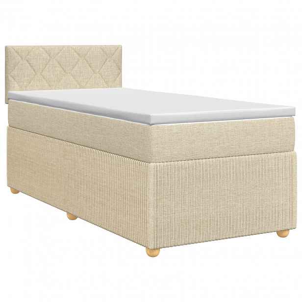 vidaXL Postel boxspring s matrací s čelo Krémová 90 x 190 cm Textil
