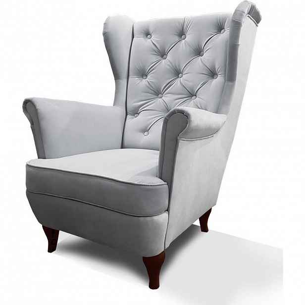 Beautysofa KŘESLO Chesterfield Falco světle šedé s nohami v barvě wenge