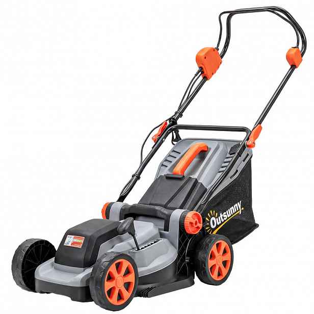 Outsunny ELEKTRICKÁ SEKAČKA NA TRÁVU 35l sběrný koš světle šedá, oranžová