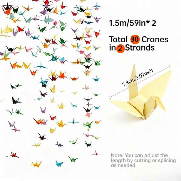 TEMU Barevná origami žeraví girlanda, závěsné dekorace, ručně vyráběné papírové žeraví, stropní ozdoby na Nový rok, svatbu, rozlučku se svobodou,