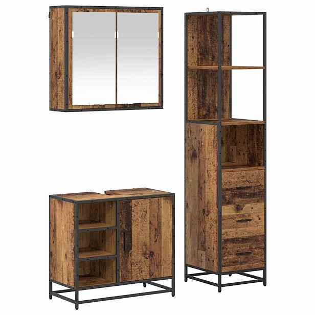 vidaXL Sada koupelnového nábytku 3 ks Staré dřevo 65 x 33 x 60 cm