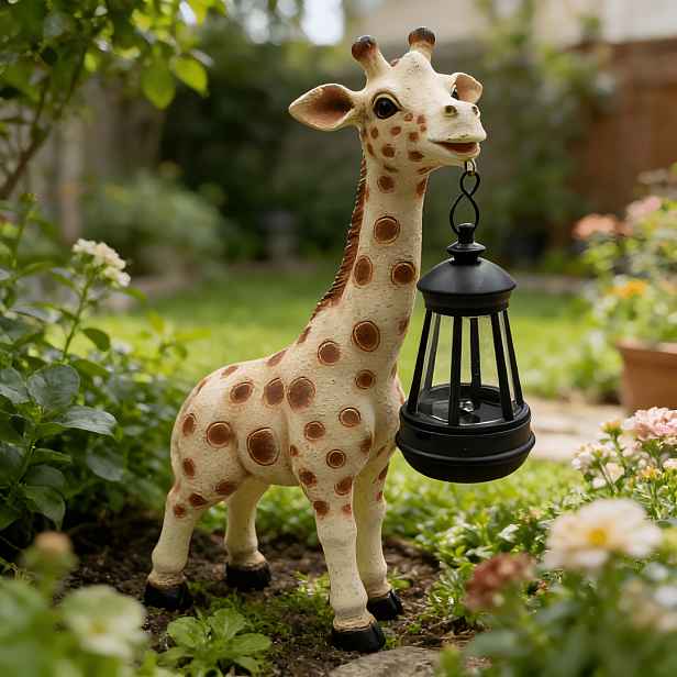 TEMU 1ks Solární dekorativní lampa ve tvaru žirafy, Roztomilý design, Zahradní ozdoba, Dekorační , Materiál z pryskyřice, Světlo na trávník, Dekorace