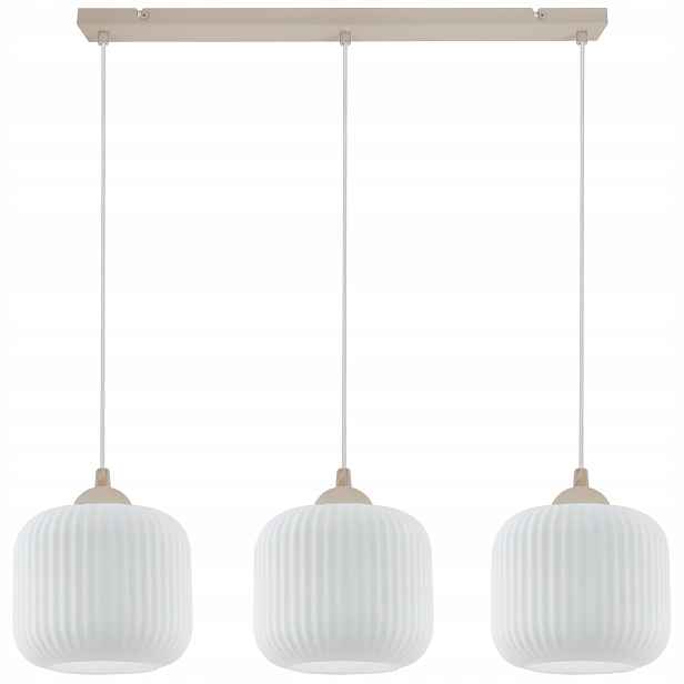 Závěsná Stropní Lampa Lustr Bílý Skleněný Béžový Do Kuchyně Obývacího Pokoje 3XE27