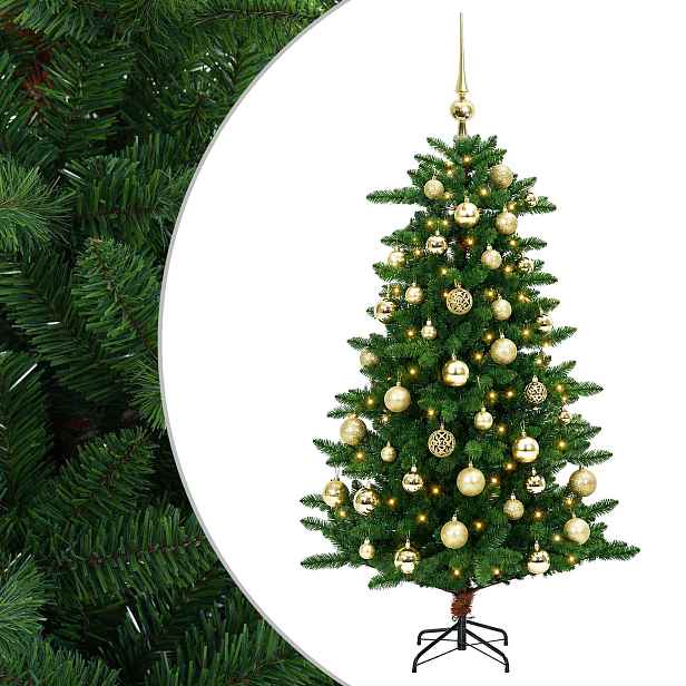 vidaXL Artificial Christmas Tree with Bauble 150 cm 150 LED Teplá bílá
