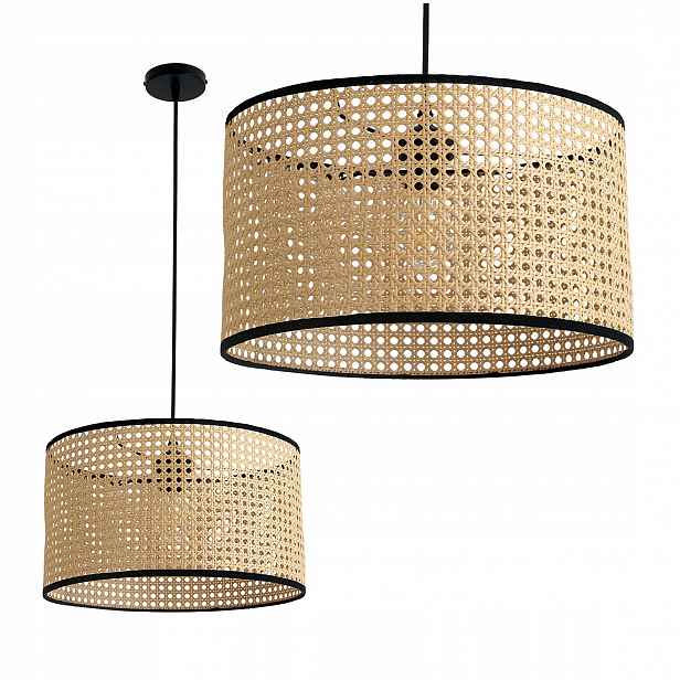 Závěsná lampa Ratanová Přírodní styl Boho 1xE27 Černé prvky Převis