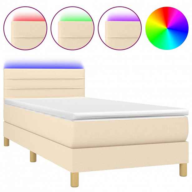 vidaXL Box spring postel s matrací a LED krémová 80 x 200 cm textil
