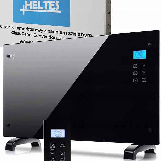 Elektrický konvektorový ohřívač skleněný 2000 W černý nástěnný stylový