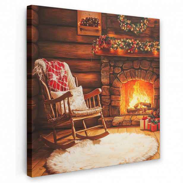 MuchoWow OBRAZ NA PLÁTNĚ Zima - Vánoce - Domov - Krb 50x50 cm