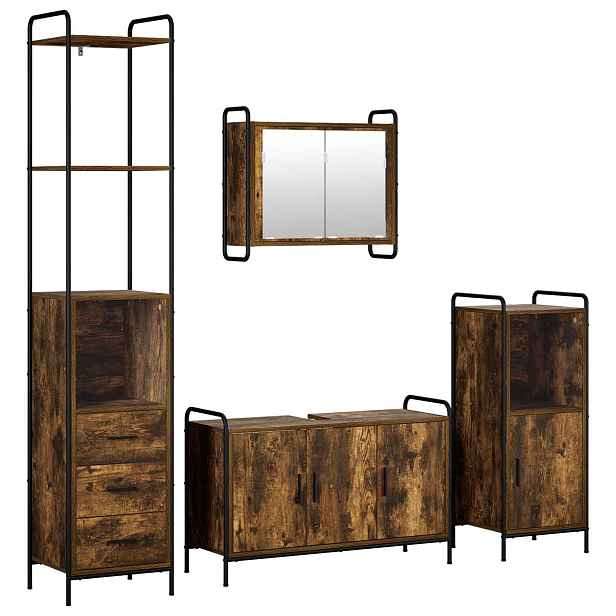 vidaXL Sada koupelnových skříněk 4 ks Kouřový dub 40 x 36 x 200,5 cm