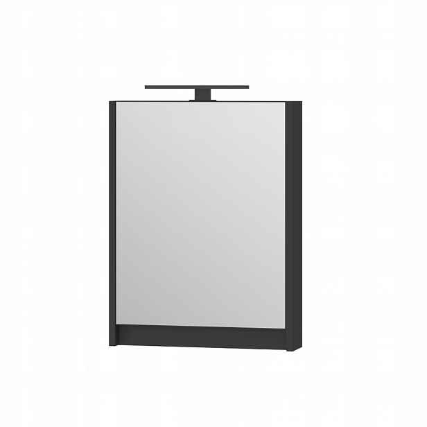 Omeble Skříň závěsná koupelnová skříňka se zrcadlem 50 cm černá matná Led