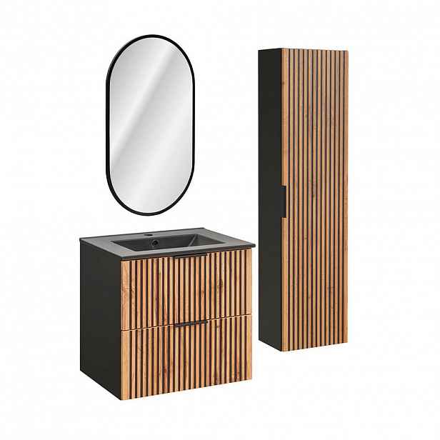 Petits-meubles KOUPELNOVÝ NÁBYTEK 60.2cm Gaia 2er-Set Dubové dřevo a černá barva