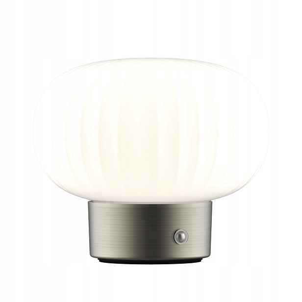 Stolní Led lampa dekorativní stříbrná skleněný bílý stínítko akumulátor Polux