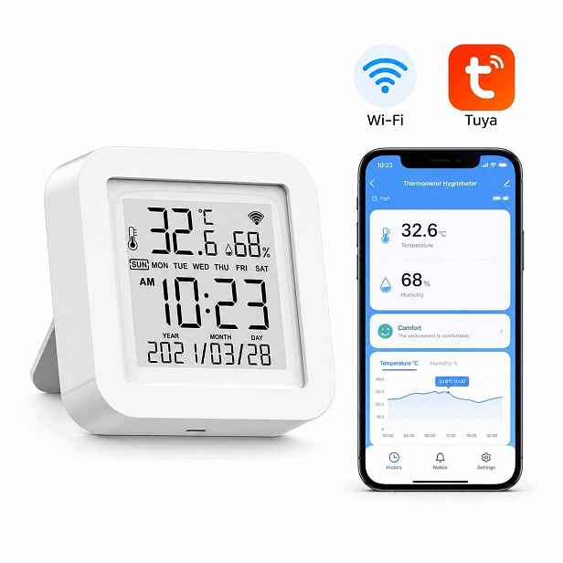 Teploměr Snímač teploty vlhkosti Kalendář LCD Tuya WiFi