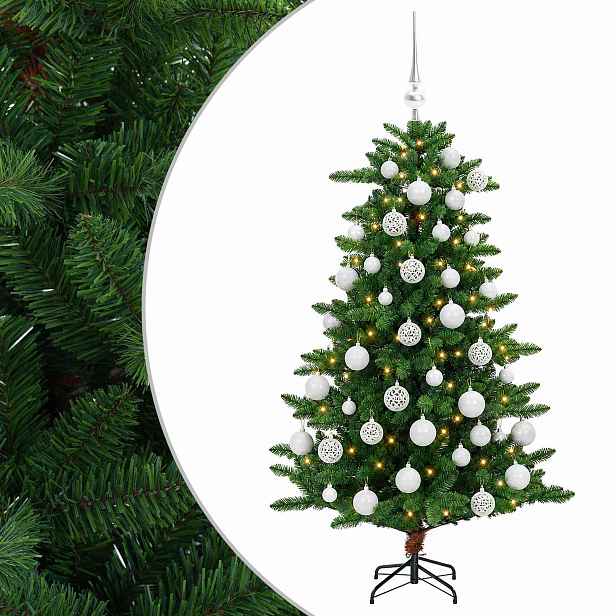 vidaXL Umělý vánoční stromek s baňkami 150 cm 150 LED Teplá bílá
