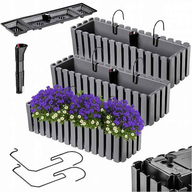 3x Balkonový Truhlík Květináč 60 cm Květináč Květináče Zábradlí Balkon Šedá