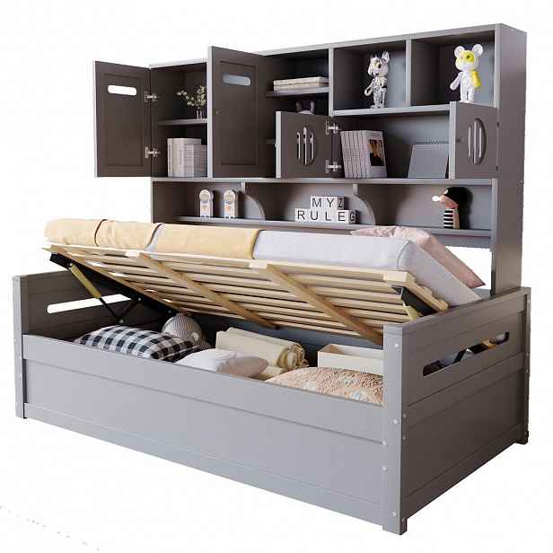 CHICFURN POSTEL 90/200 cm v šedé barvě s hydraulickým úložným prostorem