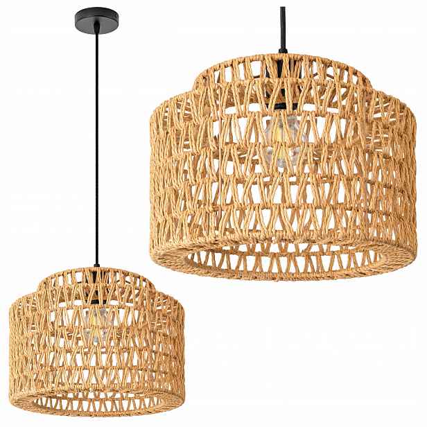 Závěsná lampa Pletená Jutová šňůra Boho Ažurová Ratanová Vintage