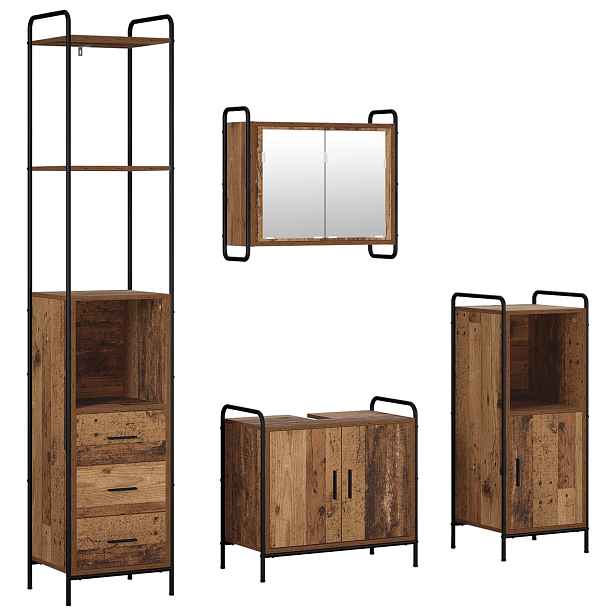 vidaXL Sada koupelnových skříněk 4 ks Staré dřevo 40 x 36 x 200,5 cm