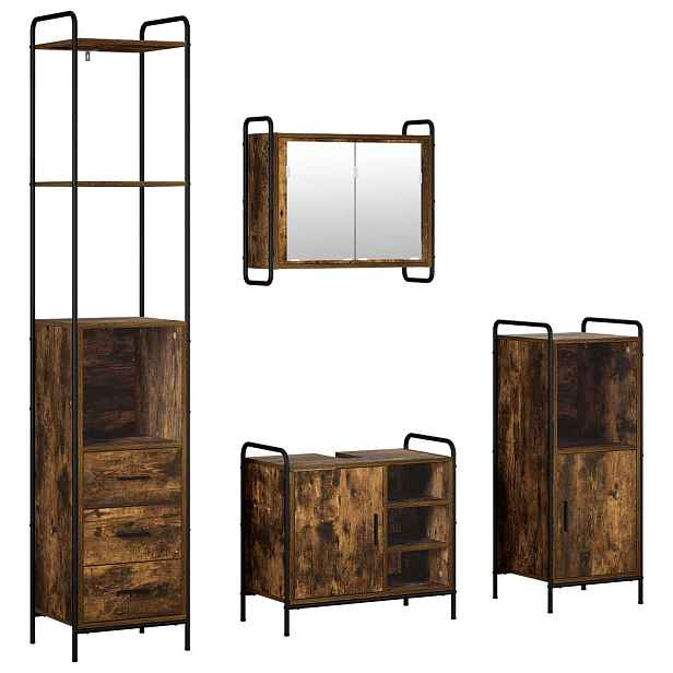 vidaXL Sada koupelnových skříněk 4 ks Kouřový dub 40 x 36 x 200,5 cm