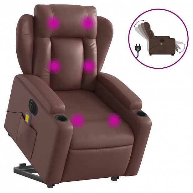 vidaXL Elektrické zvedací masážní polohovací křeslo hnědé umělá kůže
