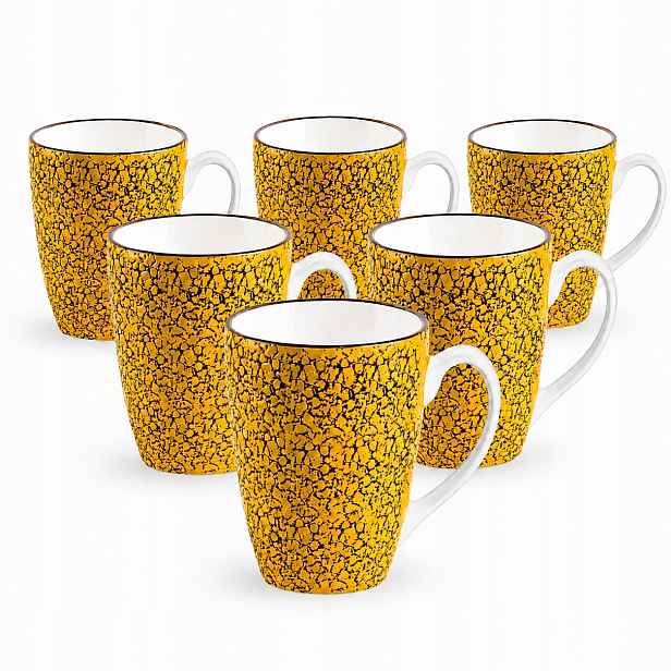 6 x Porcelánové hrnky na kávu 450 ml Wilmax Žluté Ručně malované Unikátní