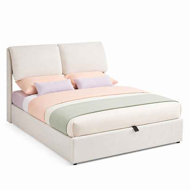 CHICFURN ČALOUNĚNÁ POSTEL 140/190 cm v béžové barvě s úložným prostorem, 3 zásuvkami a sametem