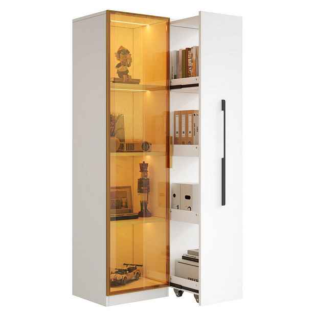 Modenvie VITRÍNA z MDF, 70/40/160 cm, bílá, s LED osvětlením a bočním výsuvem