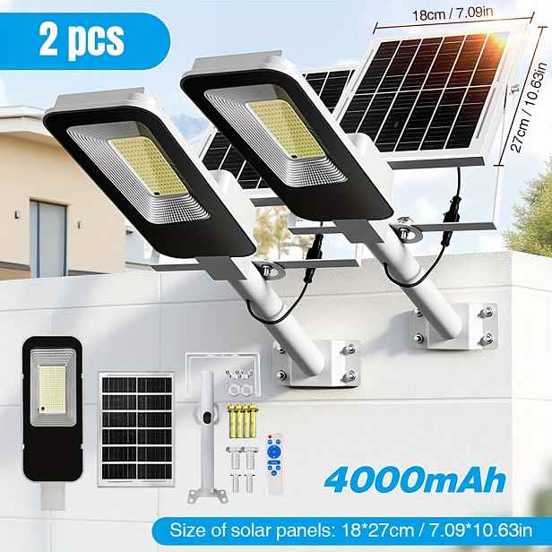 TEMU 4000mAh / Dvojbalení Ultra Jasné Solární Pouliční Světla, Energeticky Úsporné a s Dlouhou Výdrží Baterie, Vhodné pro Dvory, Zahrady, Verandy a