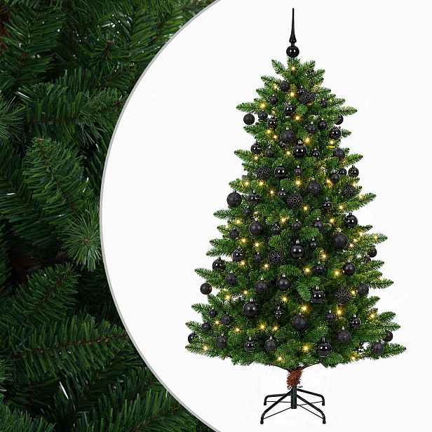 vidaXL Umělý vánoční stromek s baňkami 210 cm 300 LED Teplá bílá
