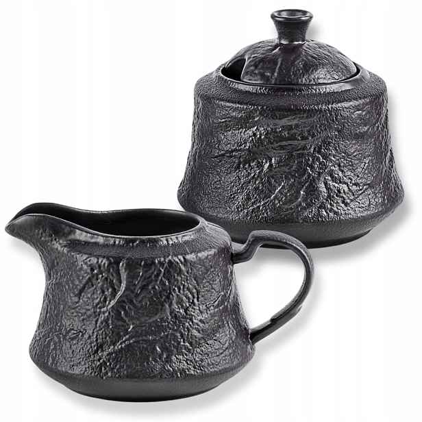Cukřenka 280 ml mlékovka 260 ml černá porcelánová imitace kamene Wilmax