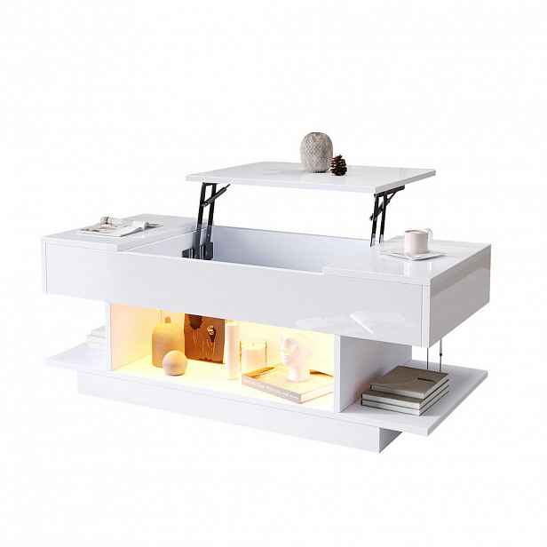 OKWISH KONFERENČNÍ stolek 98/45/40 cm bílý z dřevotřísky se zvedací deskou a LED