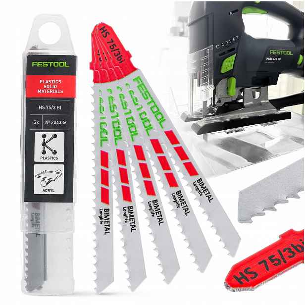 5 x Pilový List pro přímočarou pilu Festool Plastics Material Hs 75/3 BI/5 204336