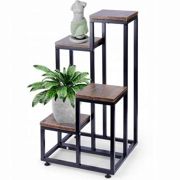 Držák Na Květináč kovový loft černý 4-úrovňový 69 cm