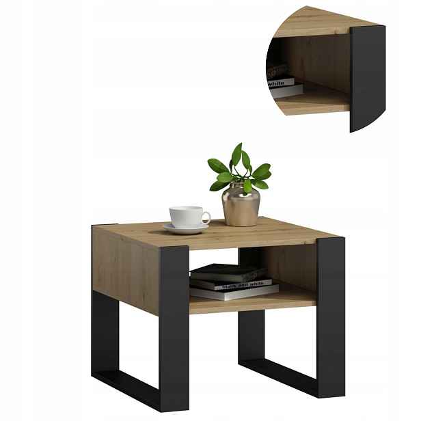 Lavička Kaja Čtverec artisan-černý konferenční stolek 60 cm malý stůl s poličkou loft