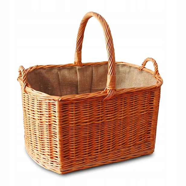 Velký, Hluboký A Prostorný Koš Na Krbové Dřevo Z Proutí S Jutou A Rukojetí