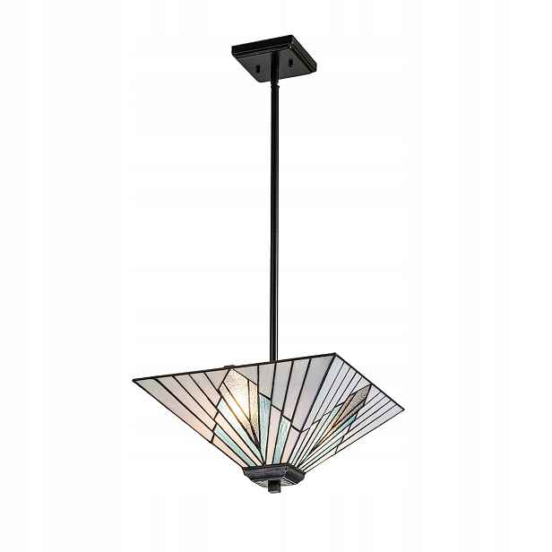 Závěsná vitrážová lampa Tiffany bílá modrá do ložnice Elstead