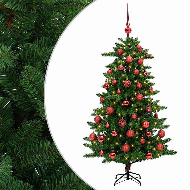 vidaXL Umělý vánoční stromek s baňkami 150 cm 150 LED Teplá bílá
