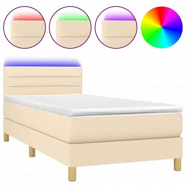 vidaXL Box spring postel s matrací a LED krémová 90x190 cm textil