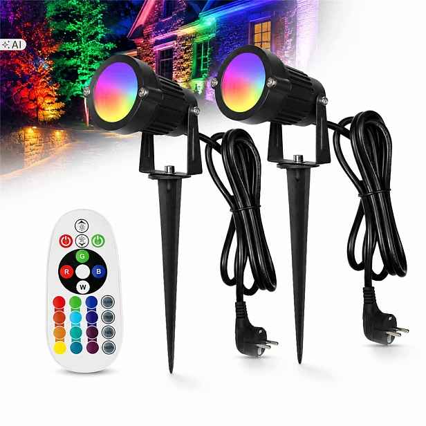 2KS Zahradní Reflektor Zapichovací špíz černý IP65 Led Rgb