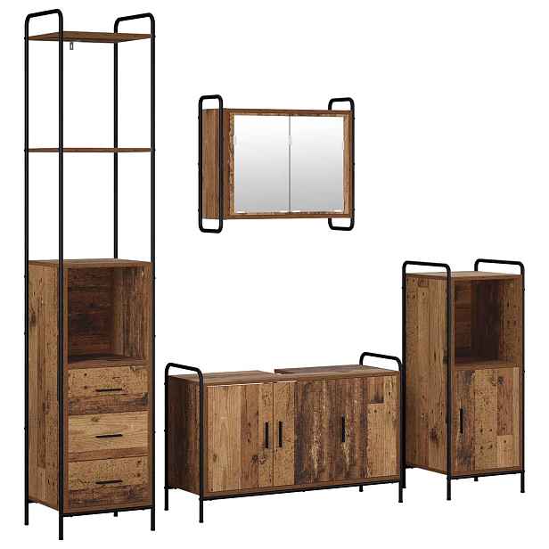 vidaXL Sada koupelnových skříněk 4 ks Staré dřevo 40 x 36 x 200,5 cm