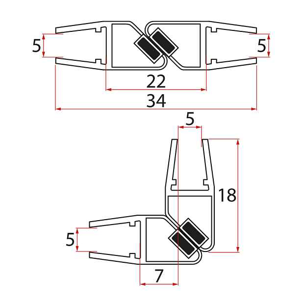 Aqualine Set magnetických těsnění 45°pro sklo 5/5mm, 2000mm (2ks)