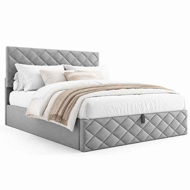 CHICFURN ČALOUNĚNÁ POSTEL 140/200 cm v šedé barvě ze sametu s úložným prostorem a lamelovým roštem
