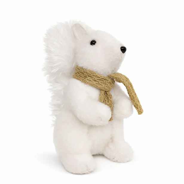 Dekorace veverka plyšová 14 × 20 × 24 cm, bílá, polystyren a plyš, bílá a hnědá