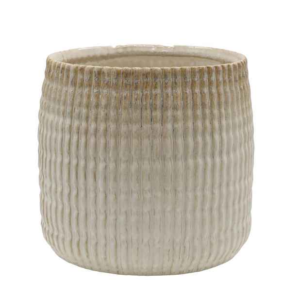 Latté obal na květináč s vroubkovaným vzorem Gaston - Ø 19*17 cm Chic Antique