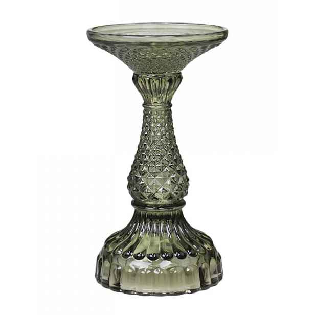 Zelený skleněný svícen Diamond - Ø 9*17 cm Chic Antique