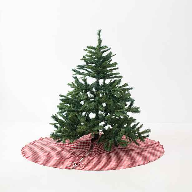 Červený lněný kulatý koberec pod stromeček ø 125 cm Red Gingham – Linen Tales