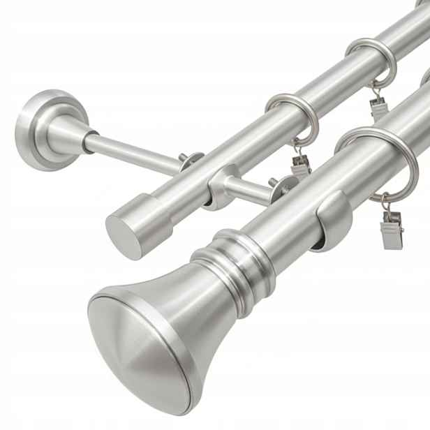 Dvojitá Garnýž Kovový 25 19 MM stříbrný Satén 120 CM Monaco Kolečka