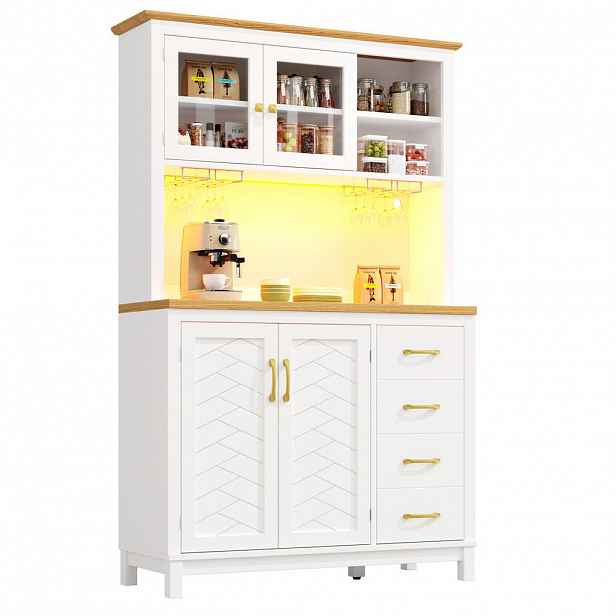 Redom BUFFET 105,5/40/180 cm s LED osvětlením, úložným prostorem a anti-tip systémem, Bílá