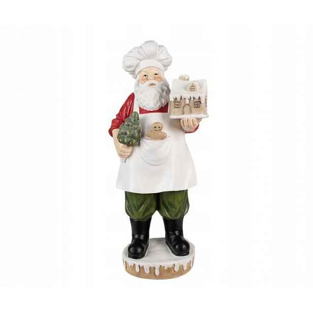 Vánoční dekorace socha Santa kuchař s perníkovou chaloupkou 26*20*59 cm