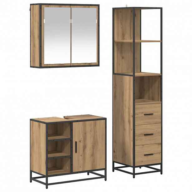vidaXL Sada koupelnového nábytku 3 ks Artisanový dub 65 x 33 x 60 cm